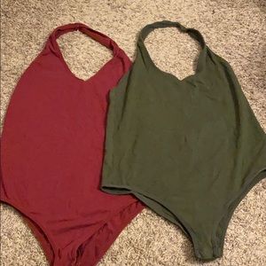 TWO halter bodysuits
